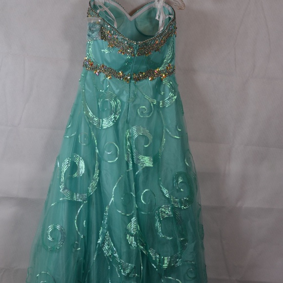 Tony Bowls Gala Aqua Beaded/Rhinestone Prom Dress SZ 8 NEW - Picture 13 of 15